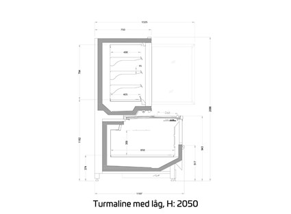 Turmaline m. hængslede døre og push glaslåg